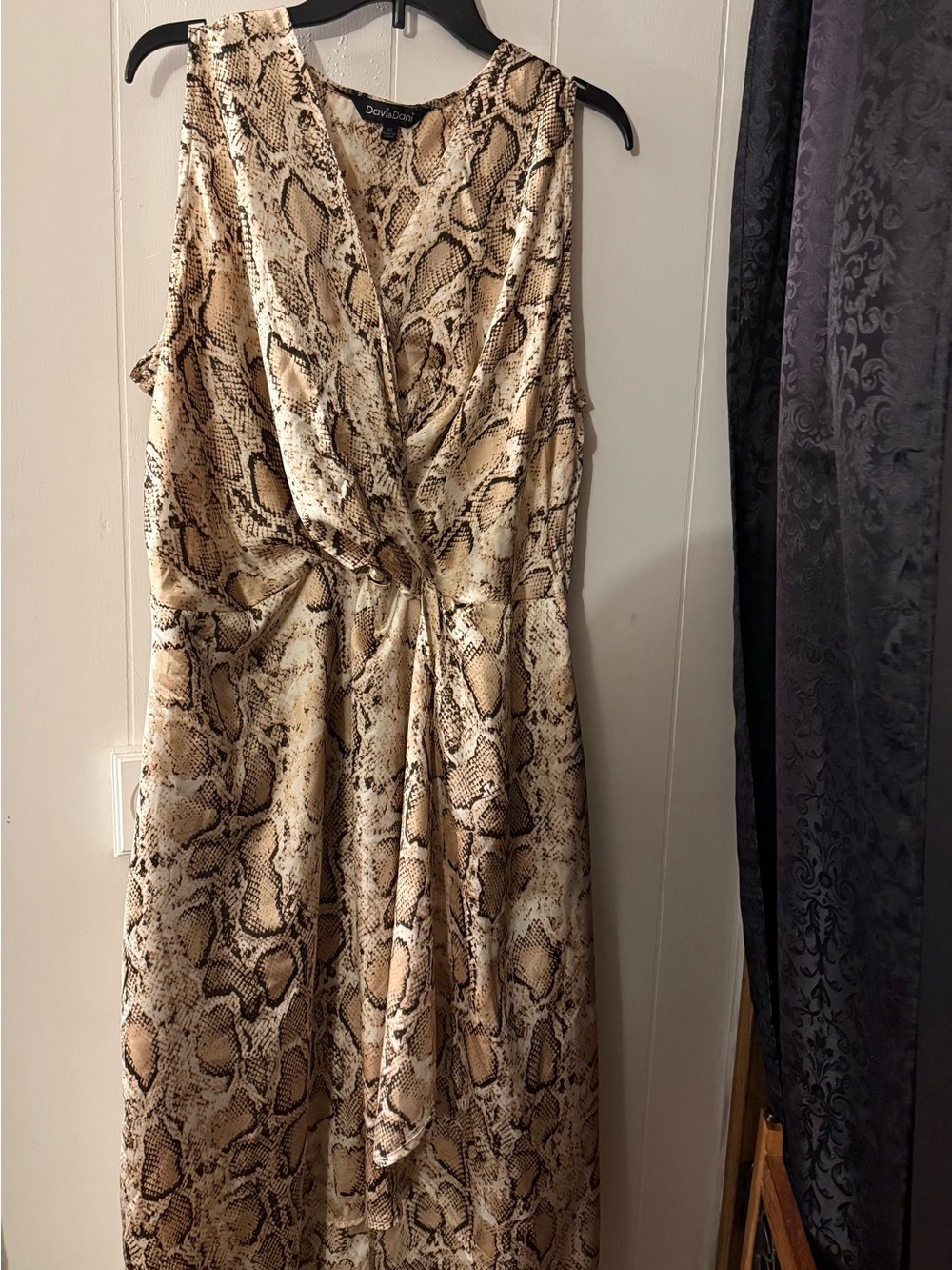 DAVI & DANI Snake-Print Sleeveless Midi Dress in Beige and Brown